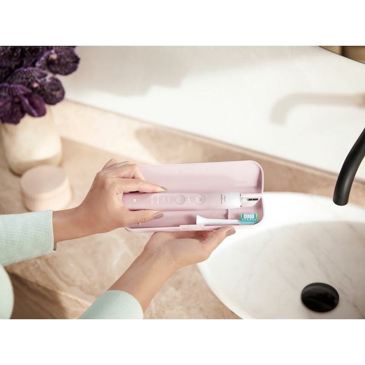 Periuta electrica sonica PHILIPS Sonicare DiamondClean Seria 9000 HX9911/79, 1 toc de transport, 4 capete C3, suport de incarcare, roz