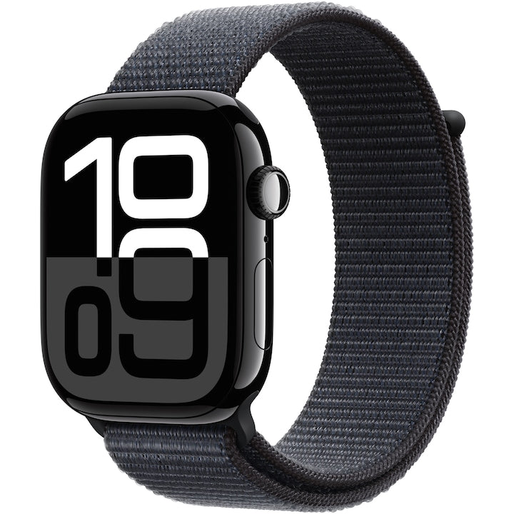 Apple Watch 10, Carcasa Jet Black Aluminium, Ink Sport Loop