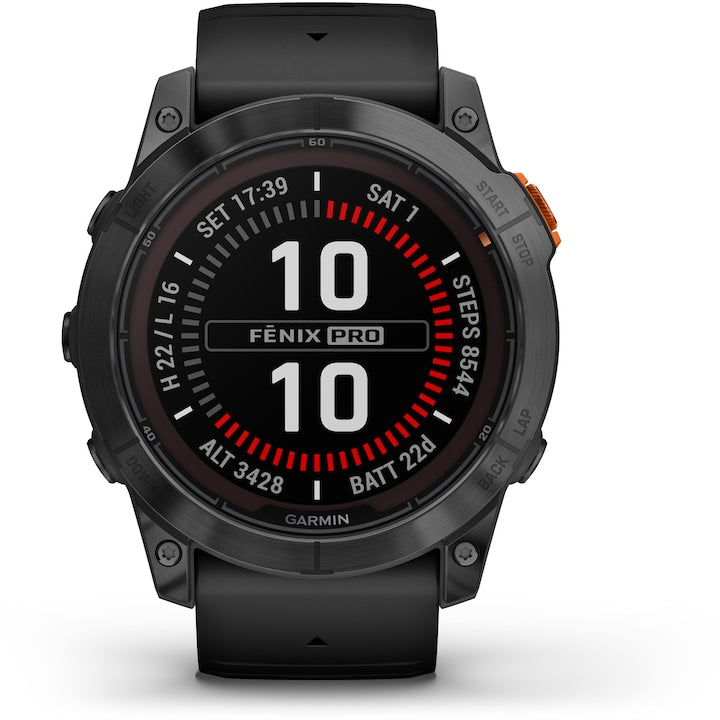 Smartwatch Garmin Fenix 7X Pro Solar, Glass, curea Neagra, Slate Grey