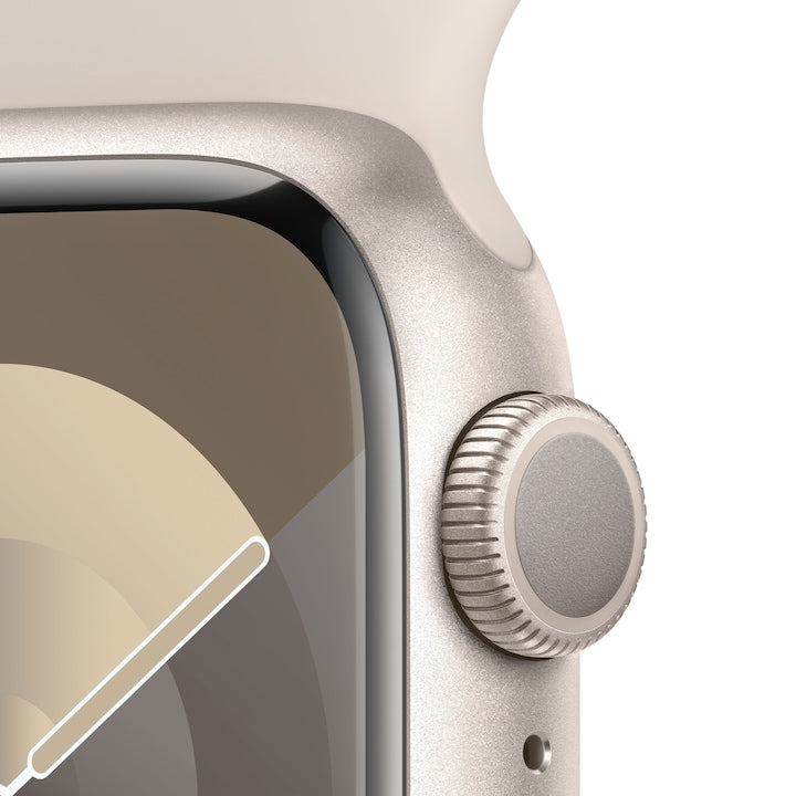 Apple Watch Series 9, GPS,  41mm, Carcasa Silver Aluminium, Starlight Sport Band - S/M