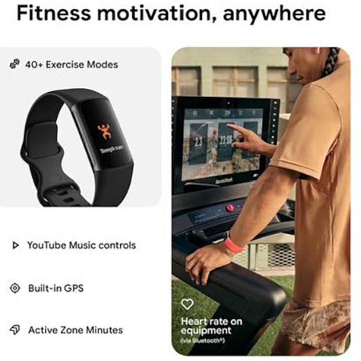 Bratara fitness Fitbit Charge 6, GPS + GLONASS, Bluetooth, NFC, Black