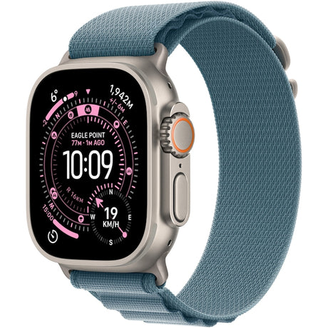 Apple Watch Ultra 3, GPS, Cellular, Carcasa Natural Titanium 49mm, Blue/Bright Blue Trail Loop - M/L