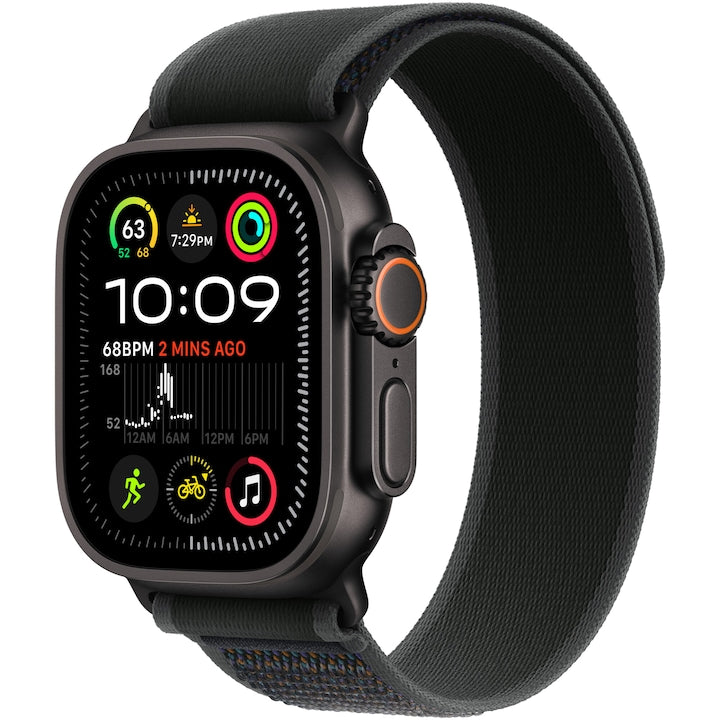 Apple Watch Ultra 2, GPS, Cellular, Carcasa Black Titanium 49mm, Black Trail Loop - M/L
