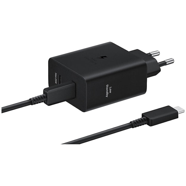 Incarcator retea Samsung super fast charger adapter Duo 50W, 2 x USB Type-C, cablu Type-C - Type-C (5A) inclus, Negru