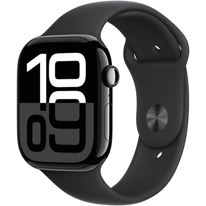 Apple Watch Series 10 Cellular, Carcasa Jet Black Aluminium 42mm, Black Sport Band - M/L