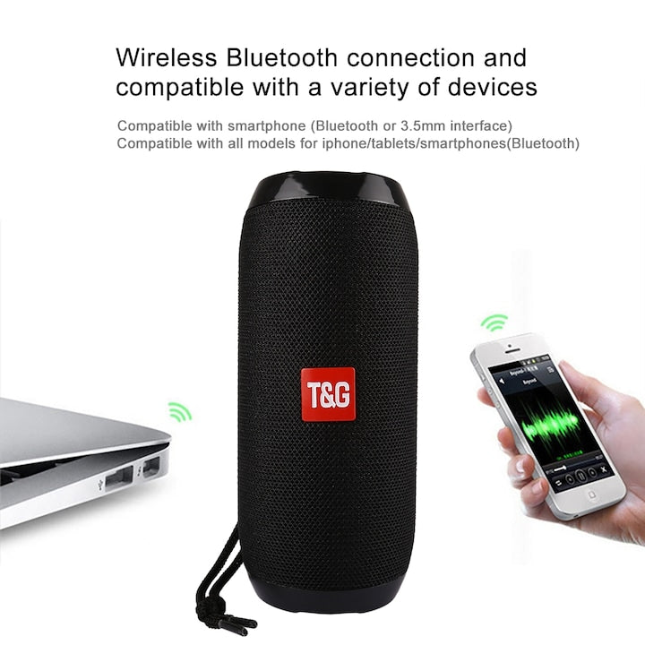 Boxa portabila T&G TG117, Stereo BT, cu microfon, apeluri hands-free, slot card TF, AUX IN, radio FM, Negru
