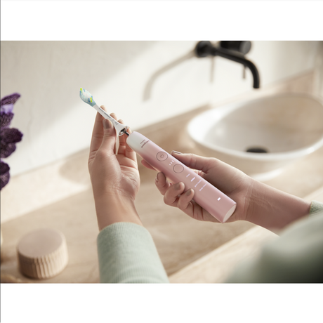 Periuta electrica sonica PHILIPS Sonicare DiamondClean Seria 9000 HX9911/79, 1 toc de transport, 4 capete C3, suport de incarcare, roz