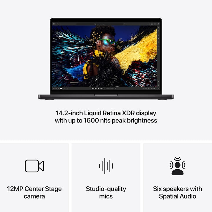 Laptop Apple MacBook Pro 14" cu procesor Apple M4 Pro, 12 nuclee CPU si 16 nuclee GPU, 24GB RAM, 512GB SSD, Space Black, Tastatura Germana