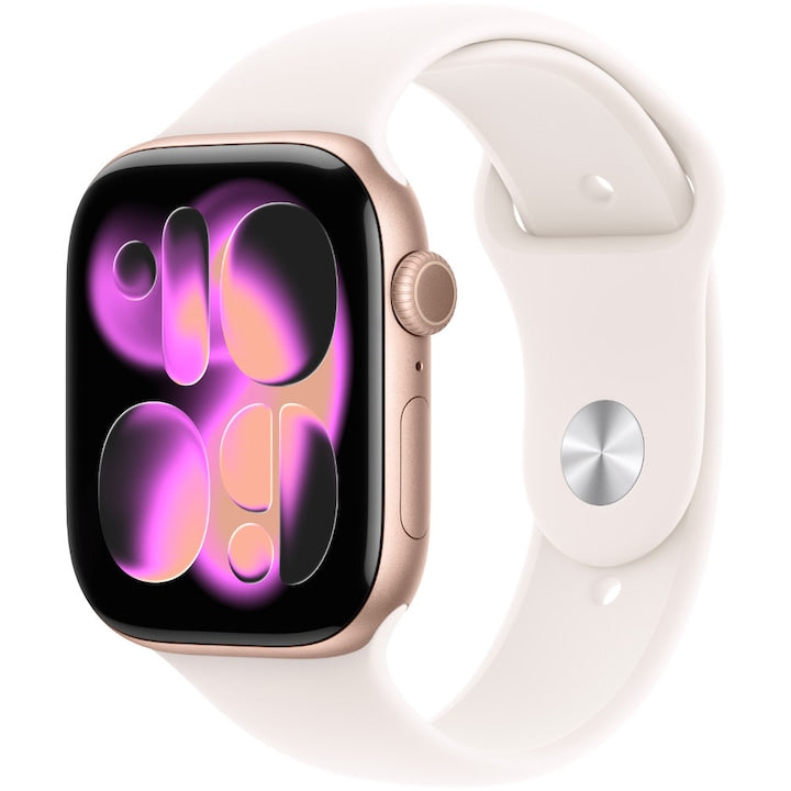 Apple Watch Series 11 GPS, 42mm - Rose Gold Aluminium / Black Sport Band - S/M - NotebookGsm