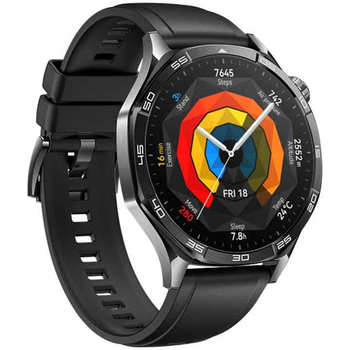 Smartwatch Huawei Watch GT 5, 46MM, Deep Tarnish Stainless Steel Case, Black Fluoroelastomer Strap