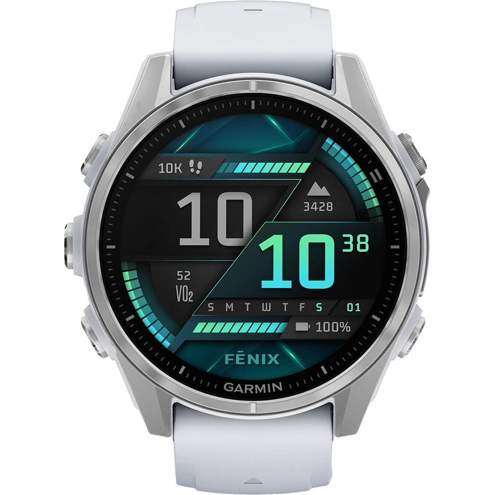 Smartwatch Garmin fenix 8, 43mm, AMOLED, Glass, Otel inoxidabil, Silver, Whitestone Silicone Band