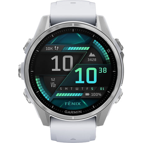 Garmin fenix 8, 43mm, AMOLED, Glass, Otel inoxidabil, Silver, Whitestone Silicone Band - Smartwatch multisport