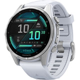 Smartwatch Garmin fenix 8, 43mm, AMOLED, Glass, Otel inoxidabil, Silver, Whitestone Silicone Band