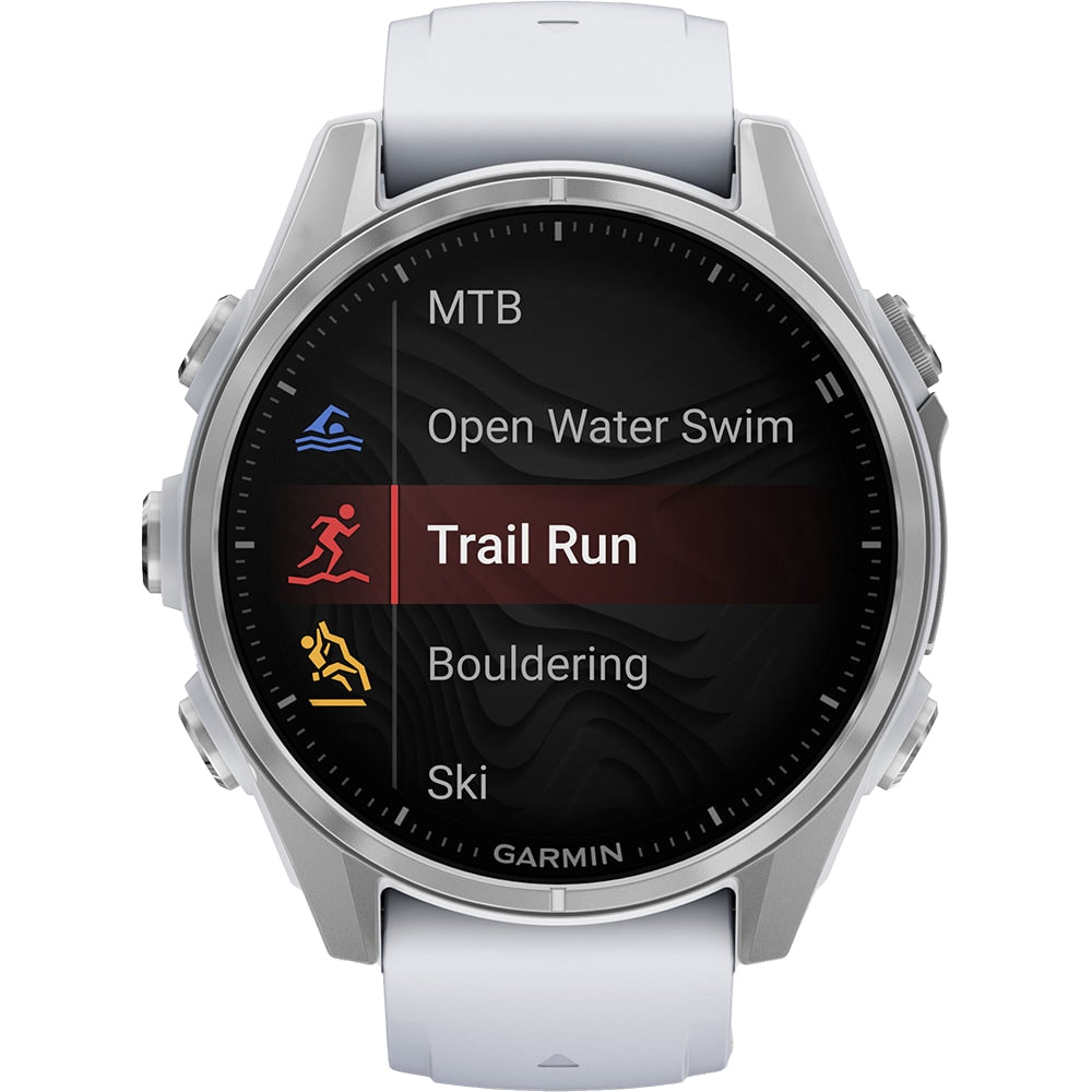 Smartwatch Garmin fenix 8, 43mm, AMOLED, Glass, Otel inoxidabil, Silver, Whitestone Silicone Band