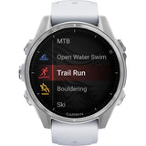 Smartwatch Garmin fenix 8, 43mm, AMOLED, Glass, Otel inoxidabil, Silver, Whitestone Silicone Band