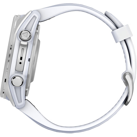 Garmin fenix 8, 43mm, AMOLED, Glass, Otel inoxidabil, Silver, Whitestone Silicone Band - Smartwatch multisport