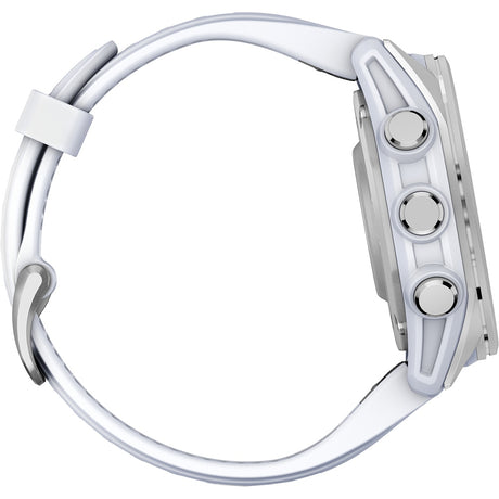 Garmin fenix 8, 43mm, AMOLED, Glass, Otel inoxidabil, Silver, Whitestone Silicone Band - Smartwatch multisport