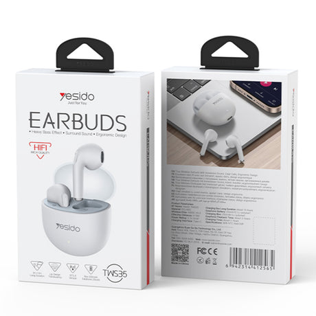 Căști wireless Yesido TWS35, Bluetooth 5.3, alb, in ear, autonomie 4 ore